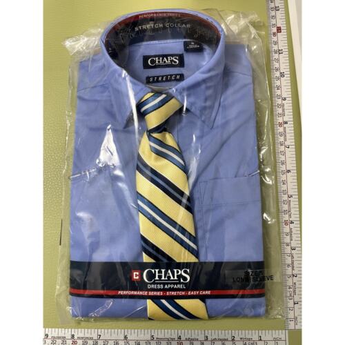 Youth Dress Shirt and Tie Set Blue Yellow Stretch Collar Long Sleeve Sz 5 - Picture 3 of 3