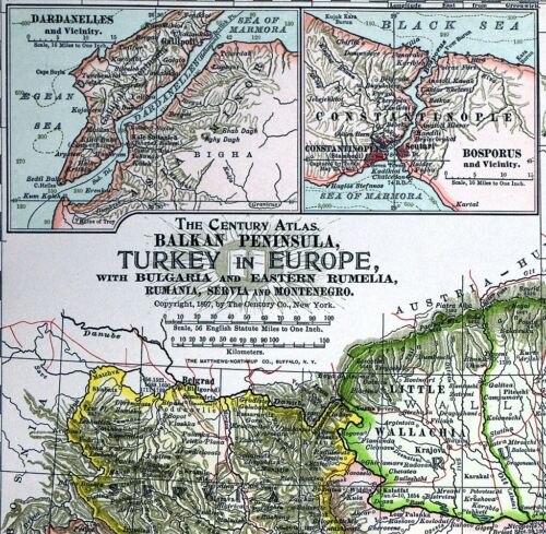 1897 Century Map Turkey in Europe Constantinople Bulgaria Romania Serbia Balkans - Picture 3 of 3