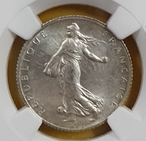 1918 FRANCE FRANC NGC MS62 Silver 【KM#682】 - Picture 3 of 5