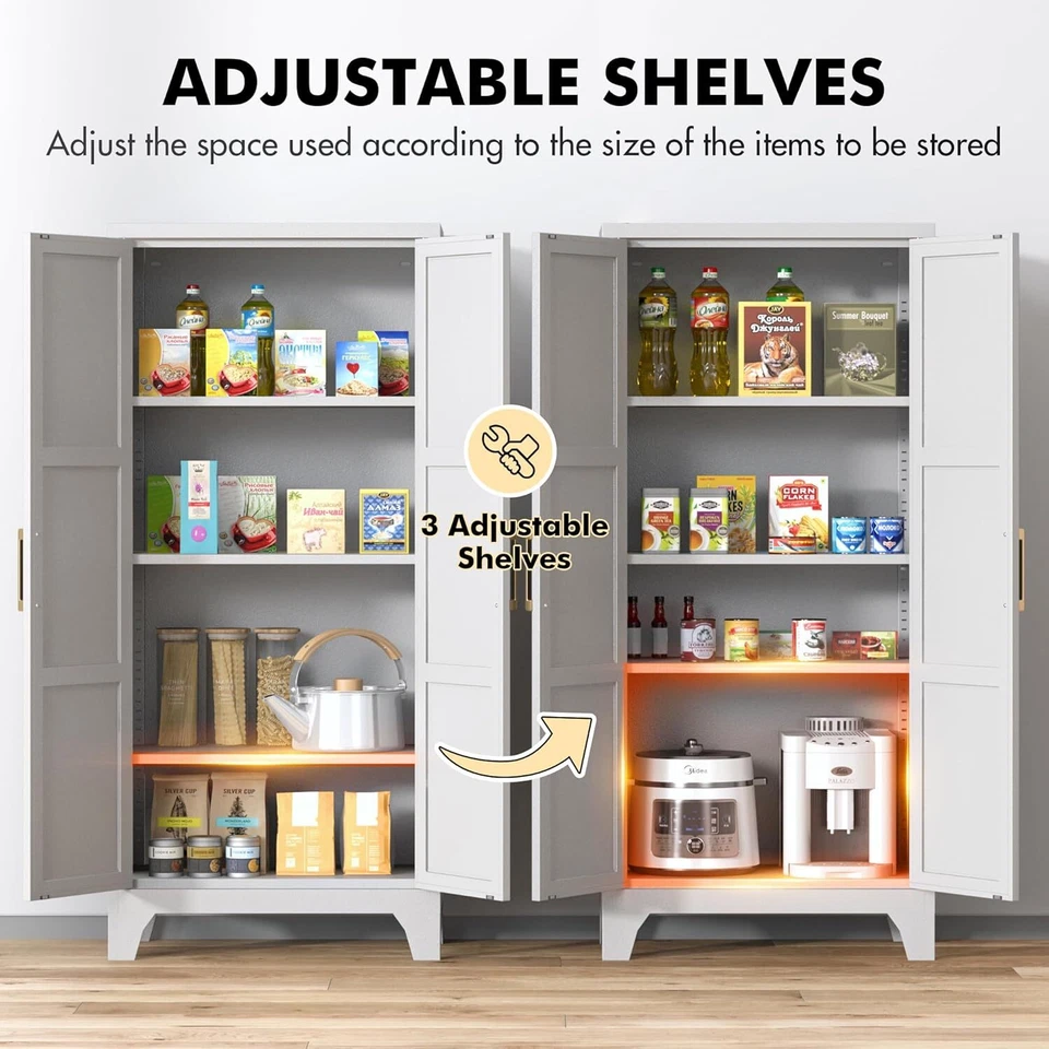 NEW Farmhouse Kitchen Pantry, Metal Storage Cabinet with Shelves for Home,Office - Image 3 of 4