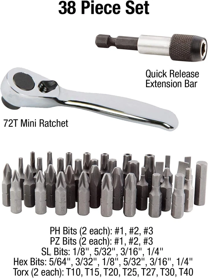 Lightweight Sunex Mini Ratchet Tool Set with 36 S2 Steel Bits - Aluminum Case - Image 4 of 4