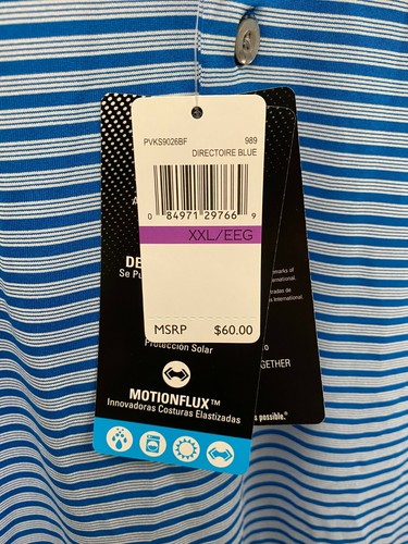 PGA Tour Polo Shirt Mens 2XL Blue Striped Stretch Performance Golf Polo New - Picture 2 of 4