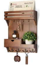 Farmhouse Key Holder Wall Mount – Decorative Mail Organizer with 9 Key Hooks and