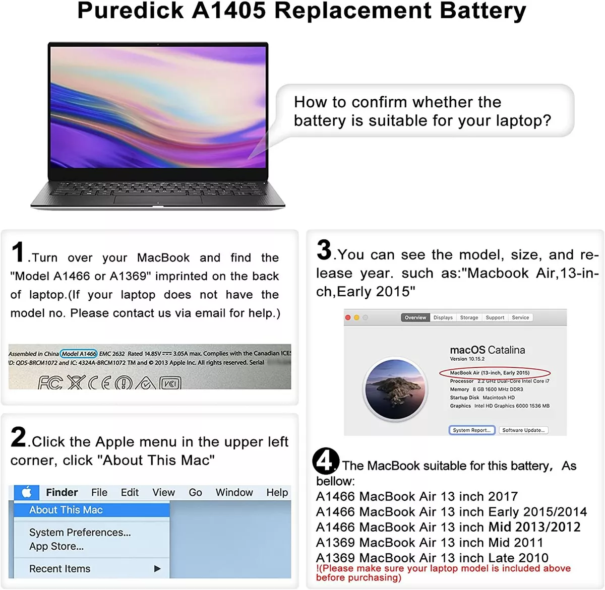 New Battery For Apple Macbook Air 13