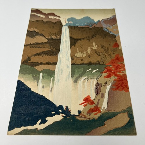 Nikko Kegon Fall NYK Line Orient Cruise Travel Promo Woodcut 1935 Made In Japan - Foto 1 di 16