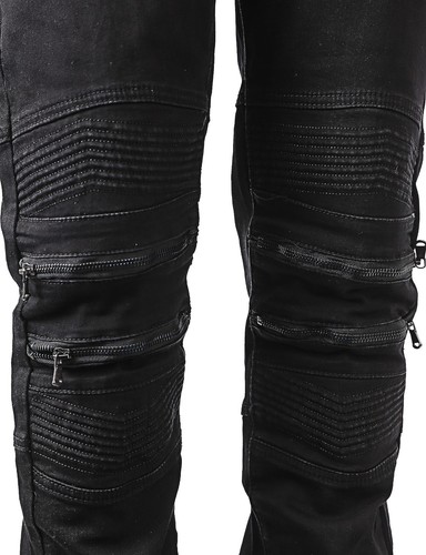 Mens Denim BIKER JEANS Stretch Fashion Pants Zipper Ripped Slim Fit Casual - Picture 7 of 136