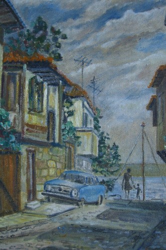 ::ÖLGEMÄLDE BLAUES AUO °MEDITERRANE ALTSTADT °MUTTER MIT KIND EXPRESSIONIST ÖL - Bild 2 von 6