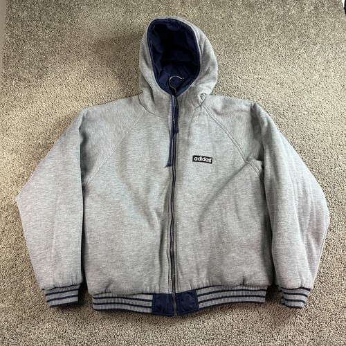VINTAGE Adidas 3 Stripe Reversible Jacket Mens L Blue Gray Trefoil Embroidered - Picture 4 of 16