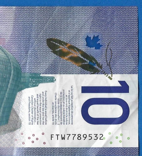 Canada $10 2018 BC-77a Circulated Polymer Note - First Prefix FTW7789532 - Picture 2 of 3