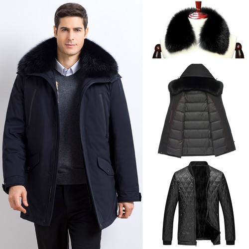 Piumino uomo invernale spesso cappotto pelliccia papà rex fodera pelliccia coniglio parka giacca - Foto 27 di 28