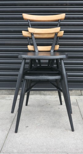 2x adult black painted vintage 1960s Ercol two bar stacking dining chairs - Picture 10 of 15