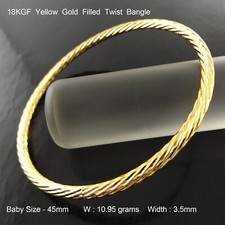 Bangle Real 18KGF Yellow Gold Filled Solid Twist Cuff Bracelet Baby Size 45mm