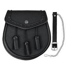 Scottish Black Leather Kilt Sporran With Tassels Leather Day Wear Sporran
