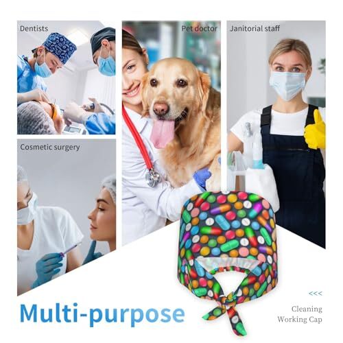 Working Cap Scrub Cap with Sweatband Adjustable 1 Colorful Tablets and Pills - Bild 5 von 5