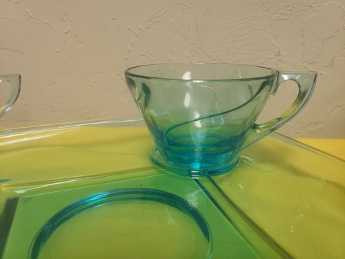 Rare Vintage Hazel Atlas Capri Blue Lunch snack plate with coffee / Tea Cup  - Picture 5 of 8