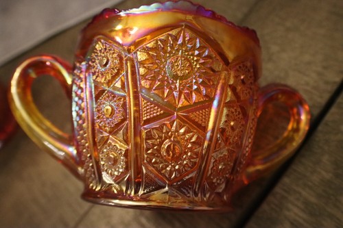 Vintage Indiana Glass Iridescent Red Carnival Cream and Sugar Set - Picture 5 of 10