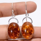 Baltic Amber Gemstone 925 Silver Handmade Dangle Earrings 1.8" ARE-3350