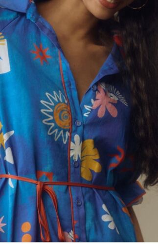 Anthropologie La Maise Studio Shirt Dress Maxi Blue Long Sleeve Retro XS NWT - Picture 5 of 12