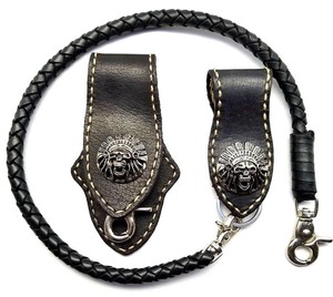 Biker-Indian-Trucker-Leather-wallet-hand-white-Stitch-Key-holder-black-Chain