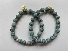 Erimish Bracelet Teal Cheetah Pink Tone Stretch Boho Vacation Layered Set of 2