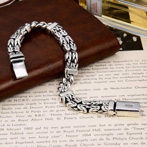 Pure S925 Sterling Silver Chain Men 11mm Curb Byzantine Link Bracelet 52g 8.26in - Picture 6 of 6