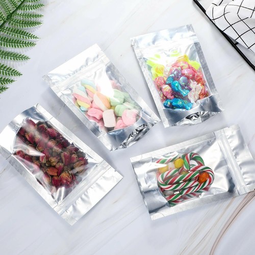 Clear Silver Resealable Stand Up Foil Mylar Zip Lock Heat Seal Food Bags Pouch - Picture 6 of 12