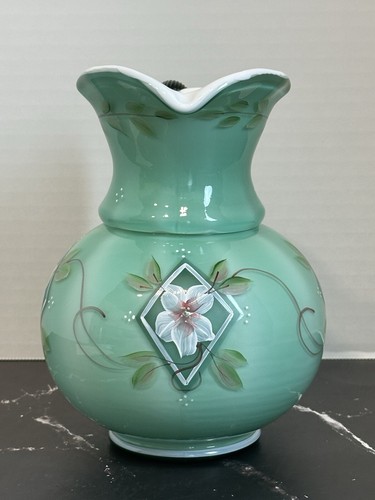 Fenton 75th Art Glass Bill Fenton Green Pitcher Signed 6.75" Tall Original Label - Picture 24 of 24