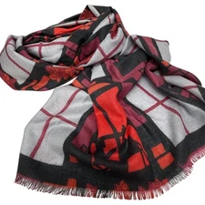 Yarnz 100% Cashmere Oversized Scarf Window Scene Print 36x80" Artsy Luxury