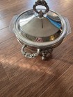 VTG Silver Plated Chaffing Warming Dish W/Lid & Pyrex Bowl Ornate