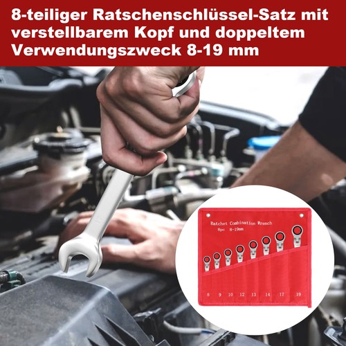 8-tlg Ratschenschlüssel Satz Set 8-19mm Flexibles Gelenk Ratschenschlüssel Set - Bild 3 von 12