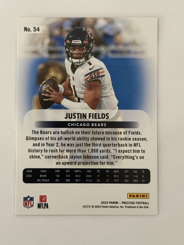 2023 Panini Prestige Justin Fields /399 Blue Xtra Points #54 - Picture 3 of 3