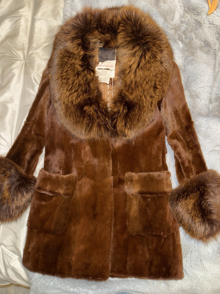 コートその他 Fendi Coat Leather Collar Authentic FENDI Vintage Mink Fur Coat with Fox Collar | eBay