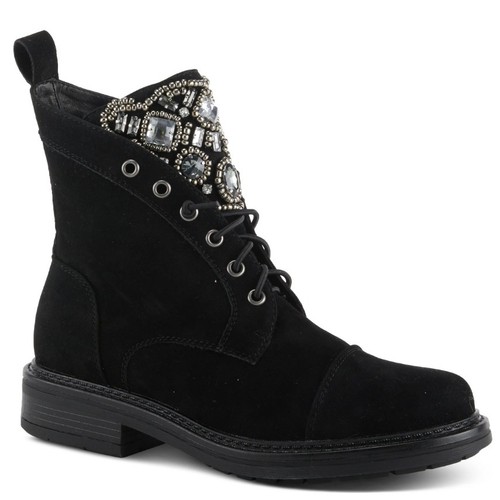 Patrizia by Spring Step Black Suede Rhinestone Ankle Boots Booties 37 6.5-7 NEW - Picture 2 of 10