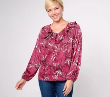 #2366 Isaac Mizrahi Live! Estate Printed Blouse with Ruffle Detail Size XL