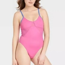 Colsie Women's Mesh Thong Bodysuit Heart Pink Blue XS NEW