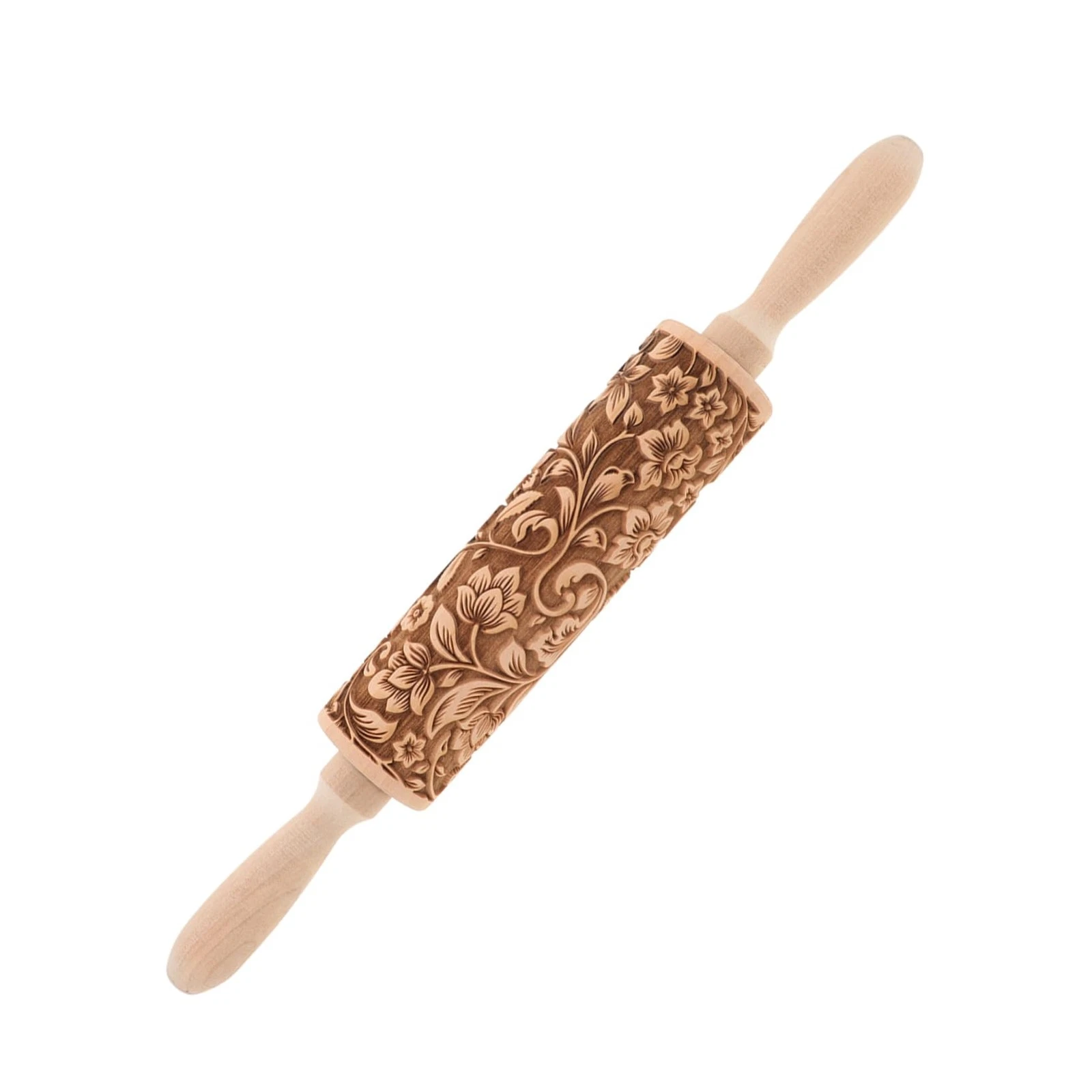 Embossed Rolling Pin for Baking Wooden Pastry Roller with Intricate Floral Pa...