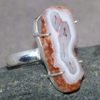 Tree Agate In Solar Slice 925 Silver Plated Ring US 8 Holiday Glam Jewelry AU n3 - image 1 of 4