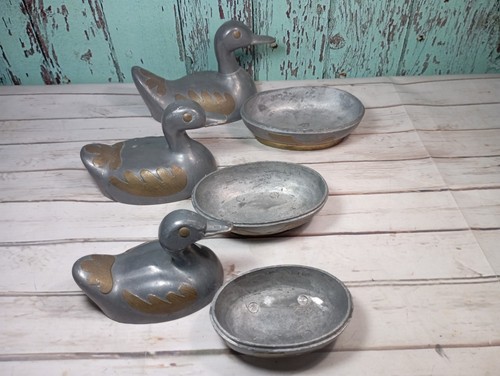Vintage Pewter & Brass Duck Trinket Pots Graduated Set Of 7.  Hong Kong 1970`s - Picture 4 of 24