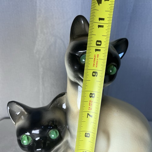 MCM Siamese Cat & Kitten TV Lamp Green Marble Eyes Made in California USA - Picture 9 of 10