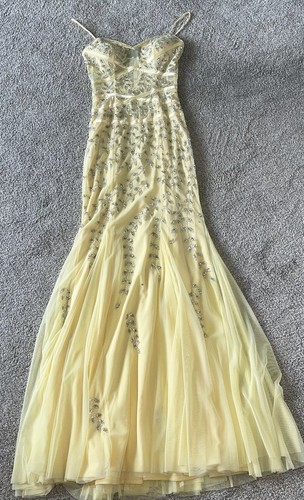 Cache Vintage Y2K Beaded Rhinestone Corset Full Length Gown XXS Butter Yellow - Picture 9 of 11
