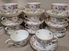 Hammersley Bone China England Dresden Sprays 11 Cups& 10 Saucers Set Rare