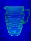 Antique Uranium Glass Pitcher 1920’s Anchor Hocking Banded Rings 80oz read desc.