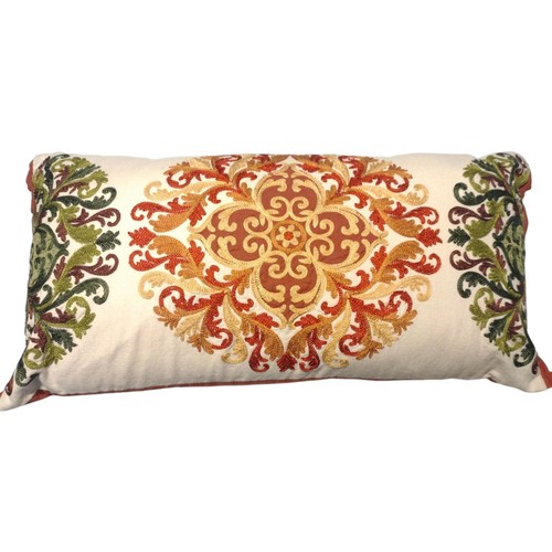 Pier 1 Imports Medaglione Floreale Ricamato Lombare Cuscino Lancio Lino Cotone 24" - Foto 12 di 12