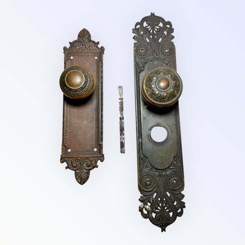 Massive Front Entry Door Knobs & Plates Set 1880’s Victorian Cast Bronze 17” - Picture 7 of 15