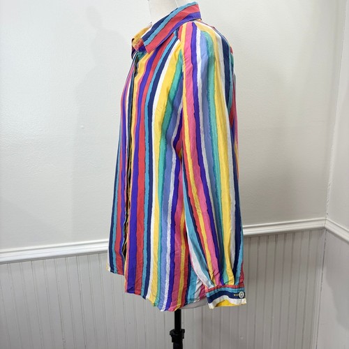 Camisa Patchington Talla L 100% Seda Arco Iris Rayas Abotonada De Colección DEFECTOS - Imagen 2 de 18