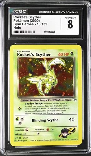 CGC 8 Rocket's Scyther 2000 Gym Heroes 13/132 Holo Pokemon Karte psa - Bild 1 von 2