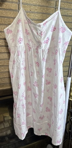 Amanda Stewart Nachthemd 100% Baumwolle rosa Blumen ärmellos Größe L Cottagcore
