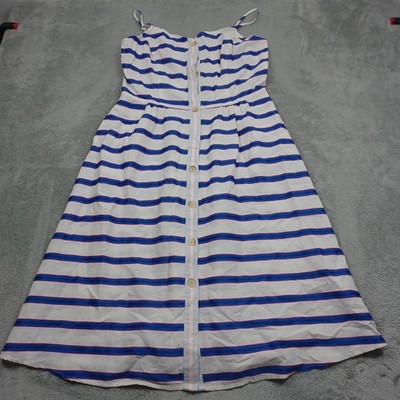 Joules Tank Dress Womens 10 Blue Striped Button Up Linen Blend NWT