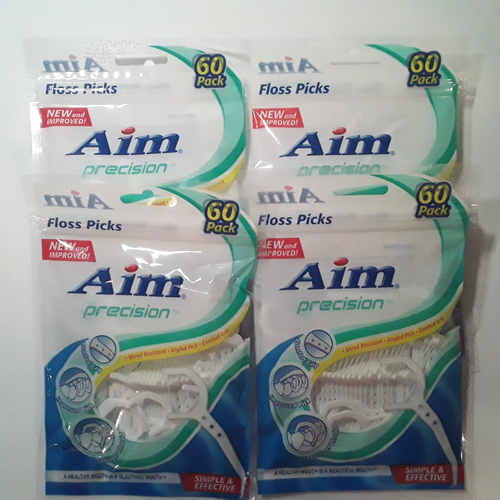 Floss Picks, Aim Precision Lot of 4- 60 Count Bags New & Improved - Picture 2 of 7
