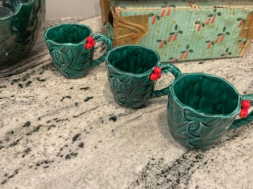 Set 6 tazze tazze vintage Lefton Holly Berry Punch Bowl Natale Holiday Box - Foto 3 di 16